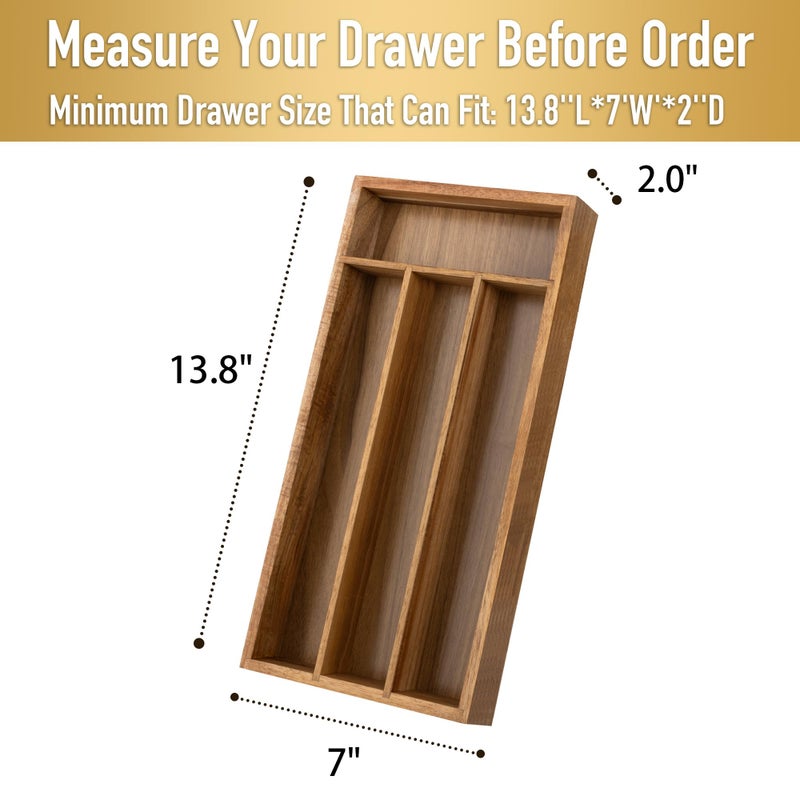 Conflech Acacia 4 Slot Silverware Drawer Organizer - Cutlery Holder with Flatware Tray - Image 2
